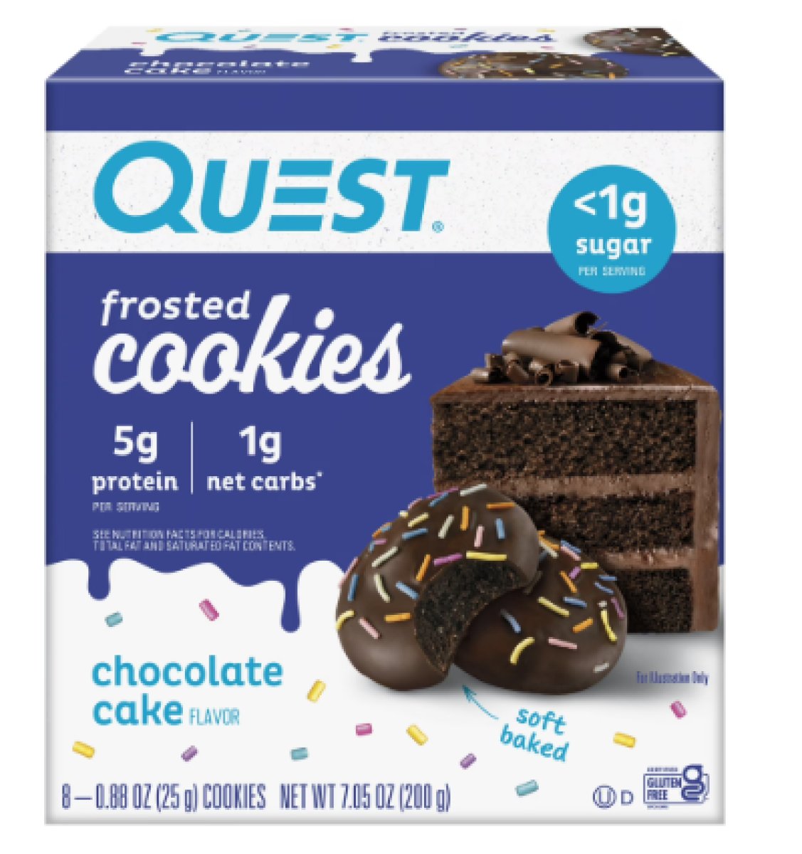 Quest Soft Baked Glazed Protein Cookies, Low Sugar, Chocolate Cake, 8 Count