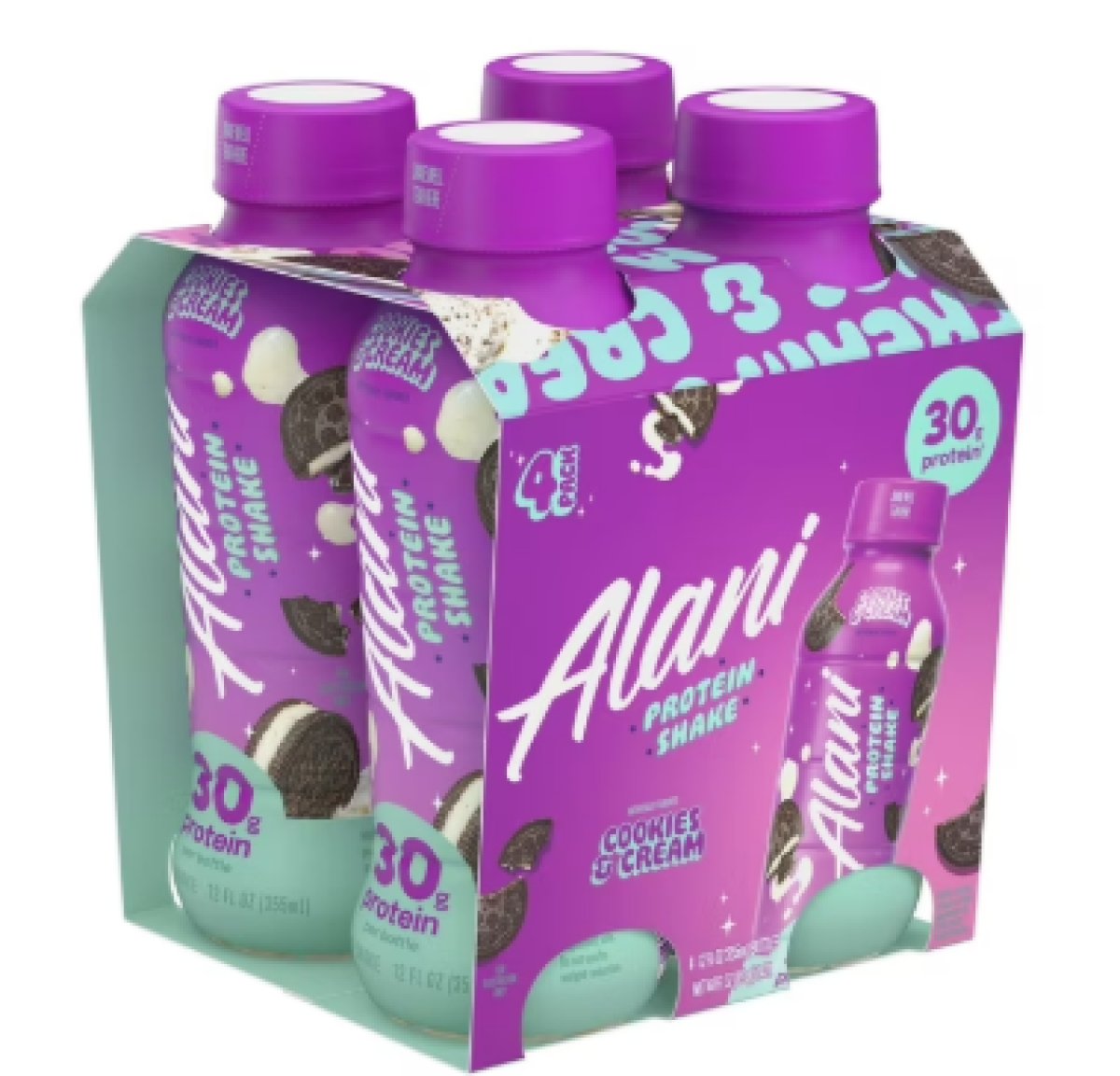 Alani Nu Cookies & Cream Protein Shake, 12 fl oz, 4 Pack, Bottles, 30g Protein, Gluten Free