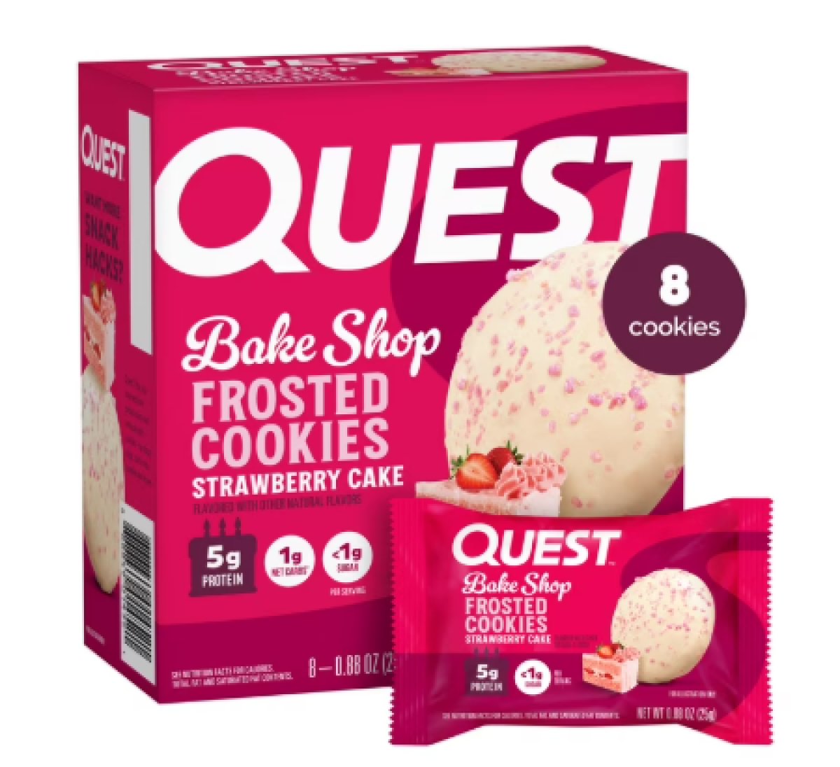 Quest Frosted Protein Cookie Strawberry Cake Flavor, 8 Count