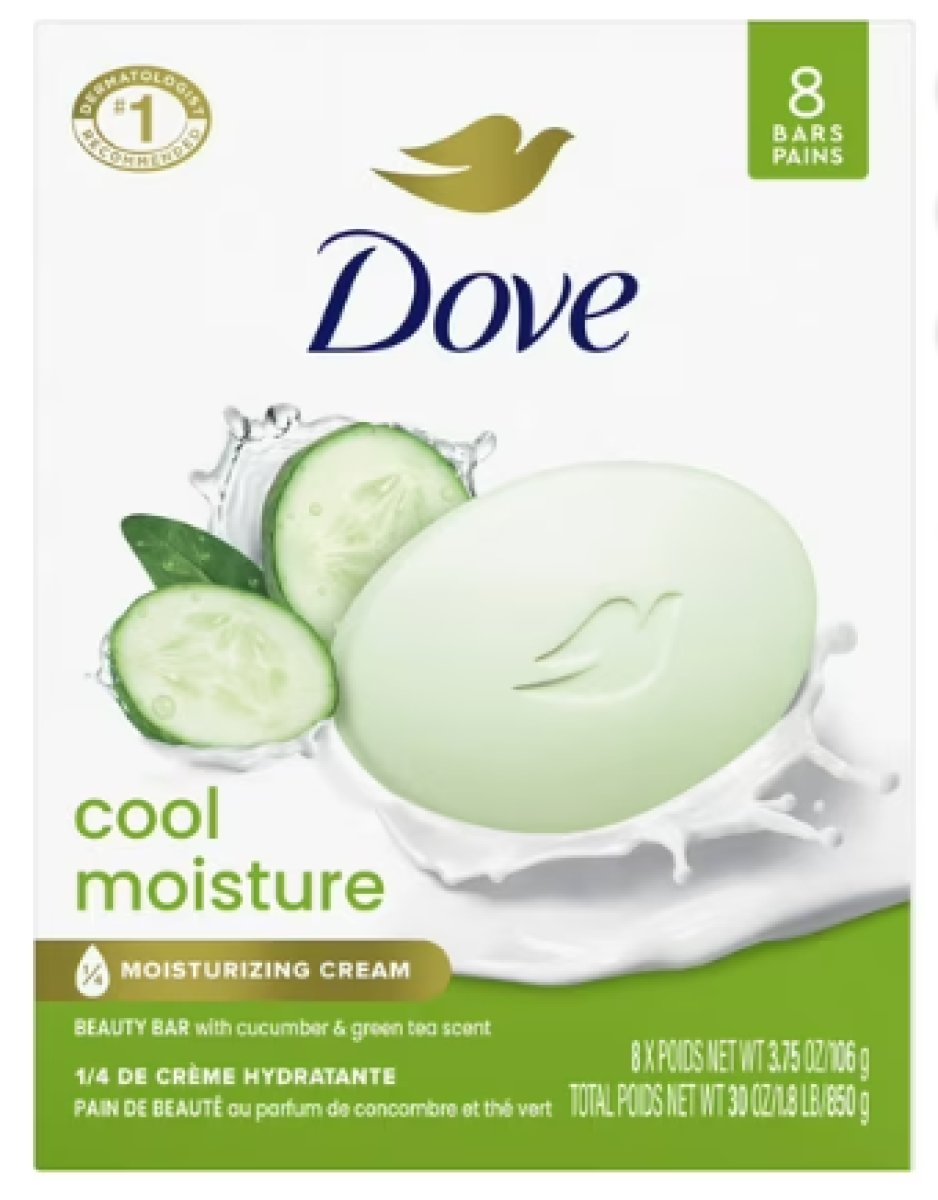 Dove Beauty Bar Women's Bath Soap with Fresh Moisturizing Cucumber and Green Tea Scent, 3.75 oz 8 Bars