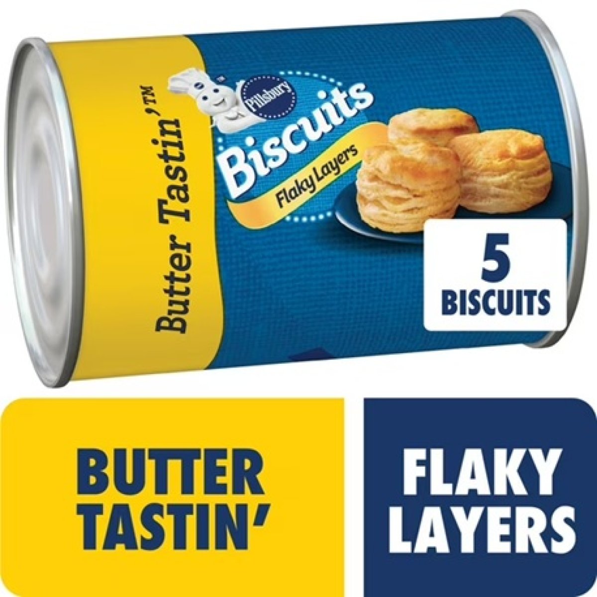 Pillsbury Flaky Layers Butter Tastin' Canned Biscuits, 5 Count, 6 oz