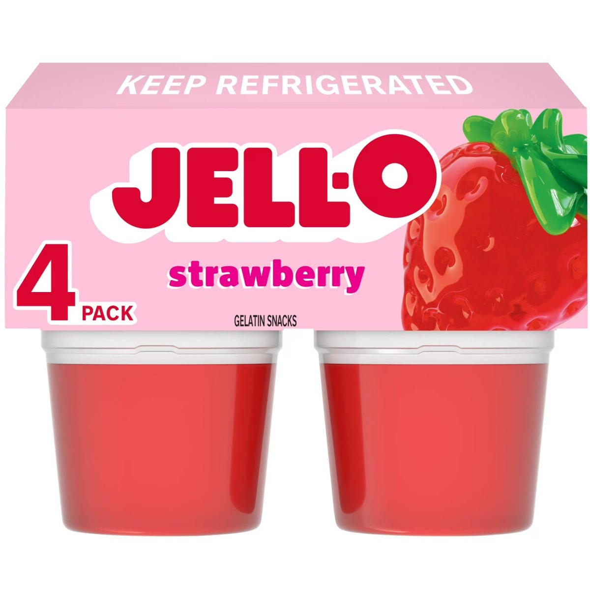 Jell-O Sugar-Free Strawberry Gelatin Snack Cups, 4 Count