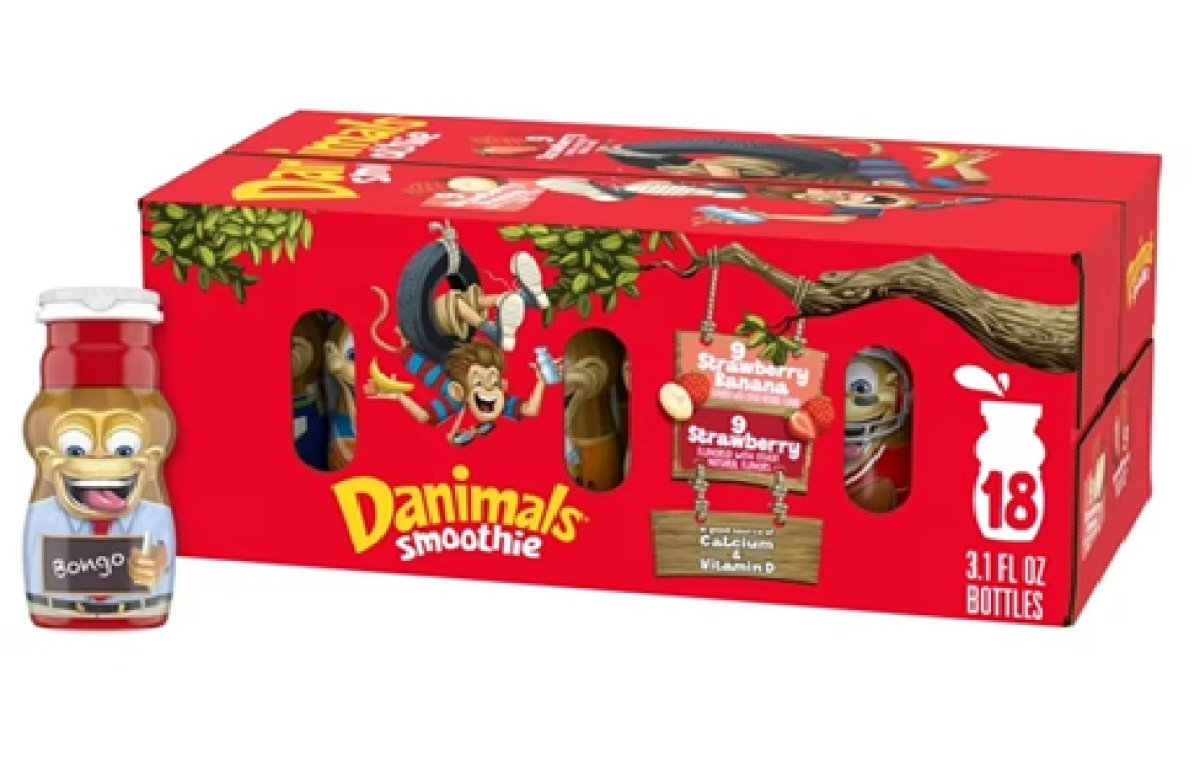 Danimals Strawberry Banana Milk Drink Smoothie Bottle Multipack, 3.1 oz, 18 Count