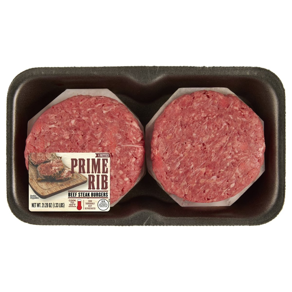 Prime Beef Burgers with Ribs, 4 Units, 1.33 lb Tray, Fresh
