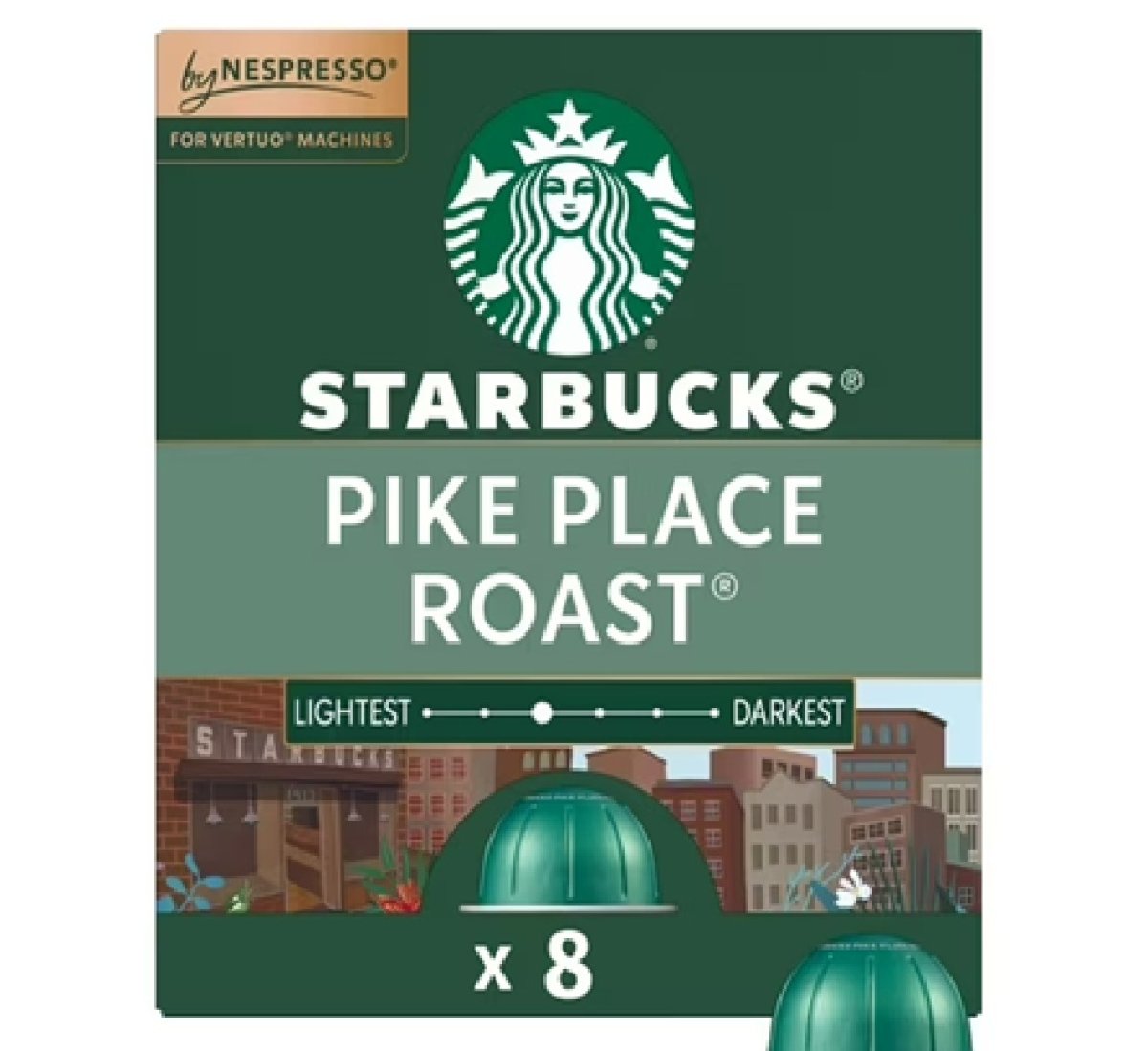 Starbucks by Nespresso Vertuo, Pike Place Roast, Medium Roast Nespresso Capsules, 8 Count