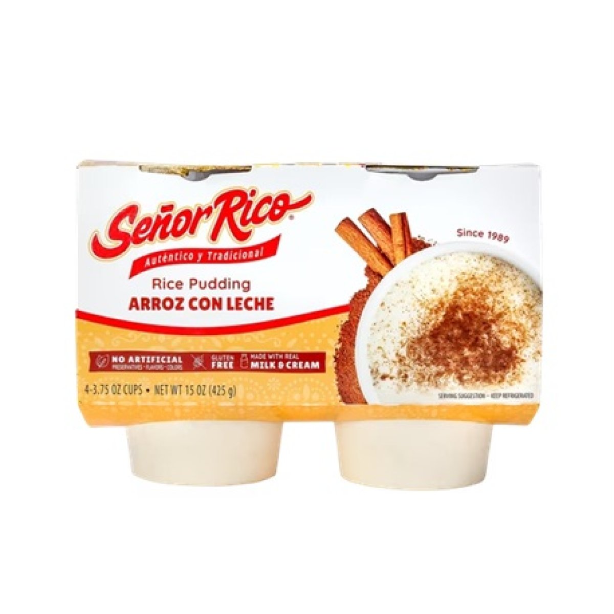 Senor Rico Rice Pudding Snack, Refrigerated in Individual Sealed Plastic Cups, 3.75 oz, 4 Count, Gluten-Free