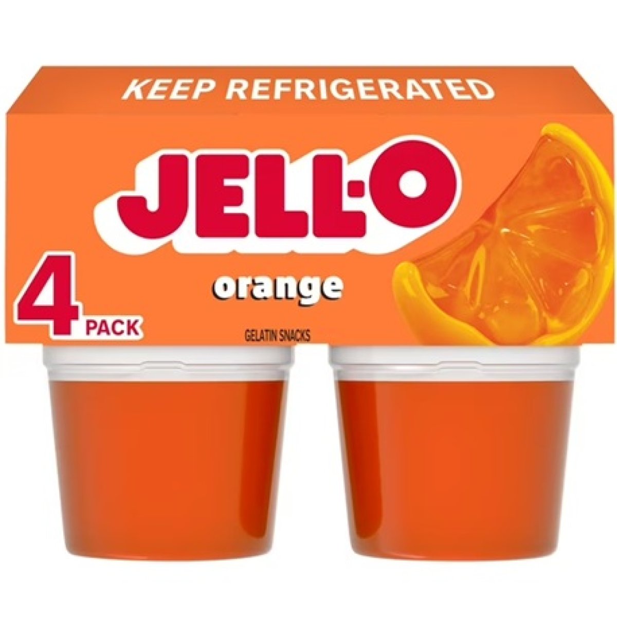 Jell-O Original Orange Jello Cups Gelatin Snack, 4 Ct Cups