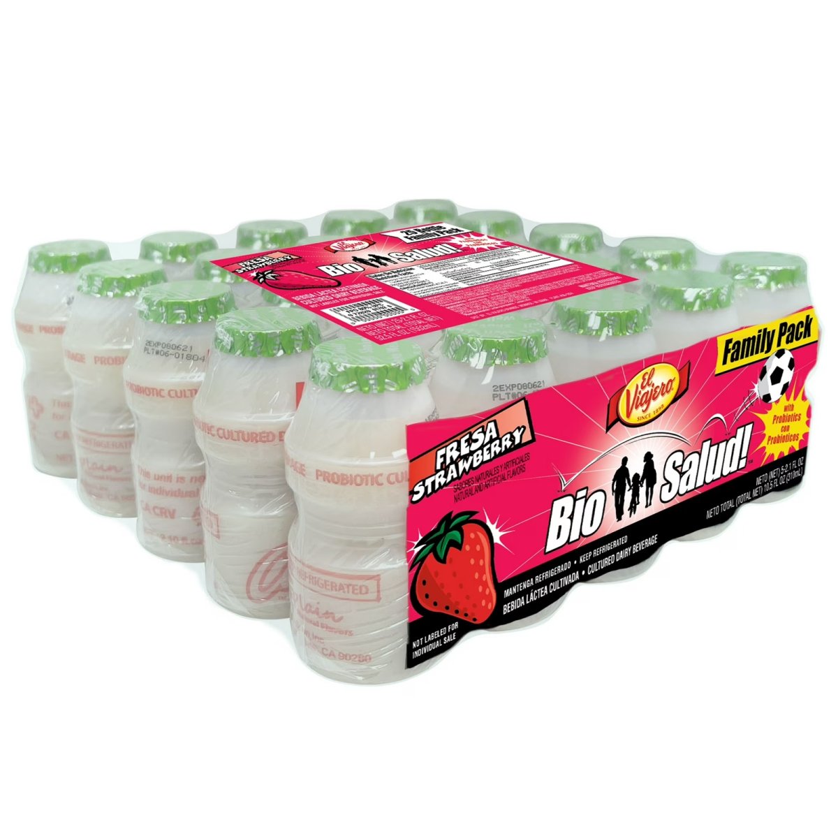 El Viajero Bio Salud Strawberry Cultured Dairy Beverage, 2.1 fl oz, 25 Count