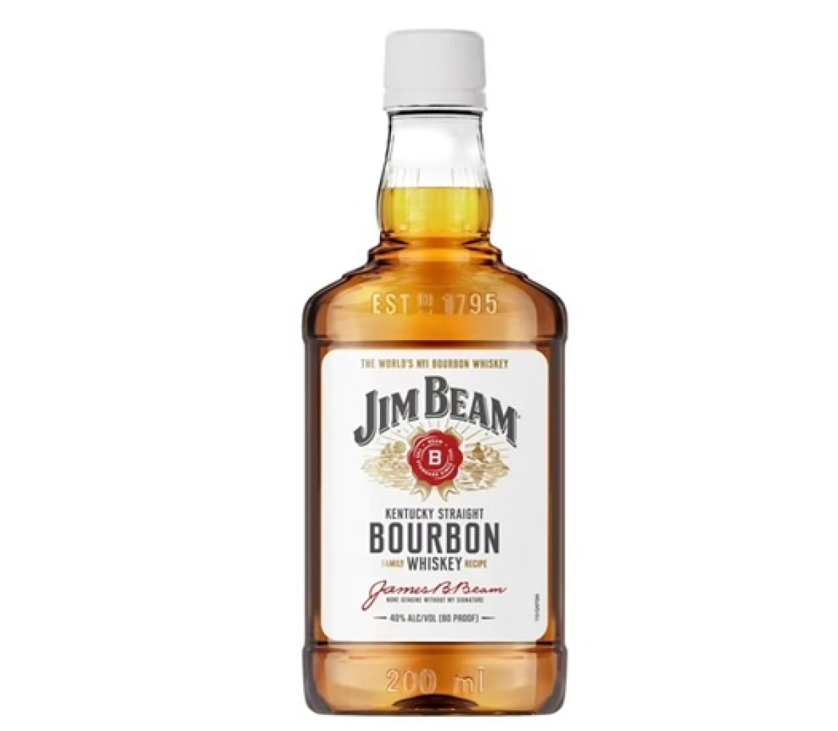 Jim Beam Bourbon Straight White Label Pet Bottle 200ml, 40% ABV