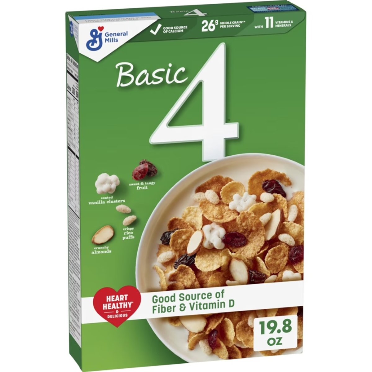 Basic 4 Heart Healthy Cereal, Fruit and Nut Fiber Cereal with Whole Grain, 19.8 oz