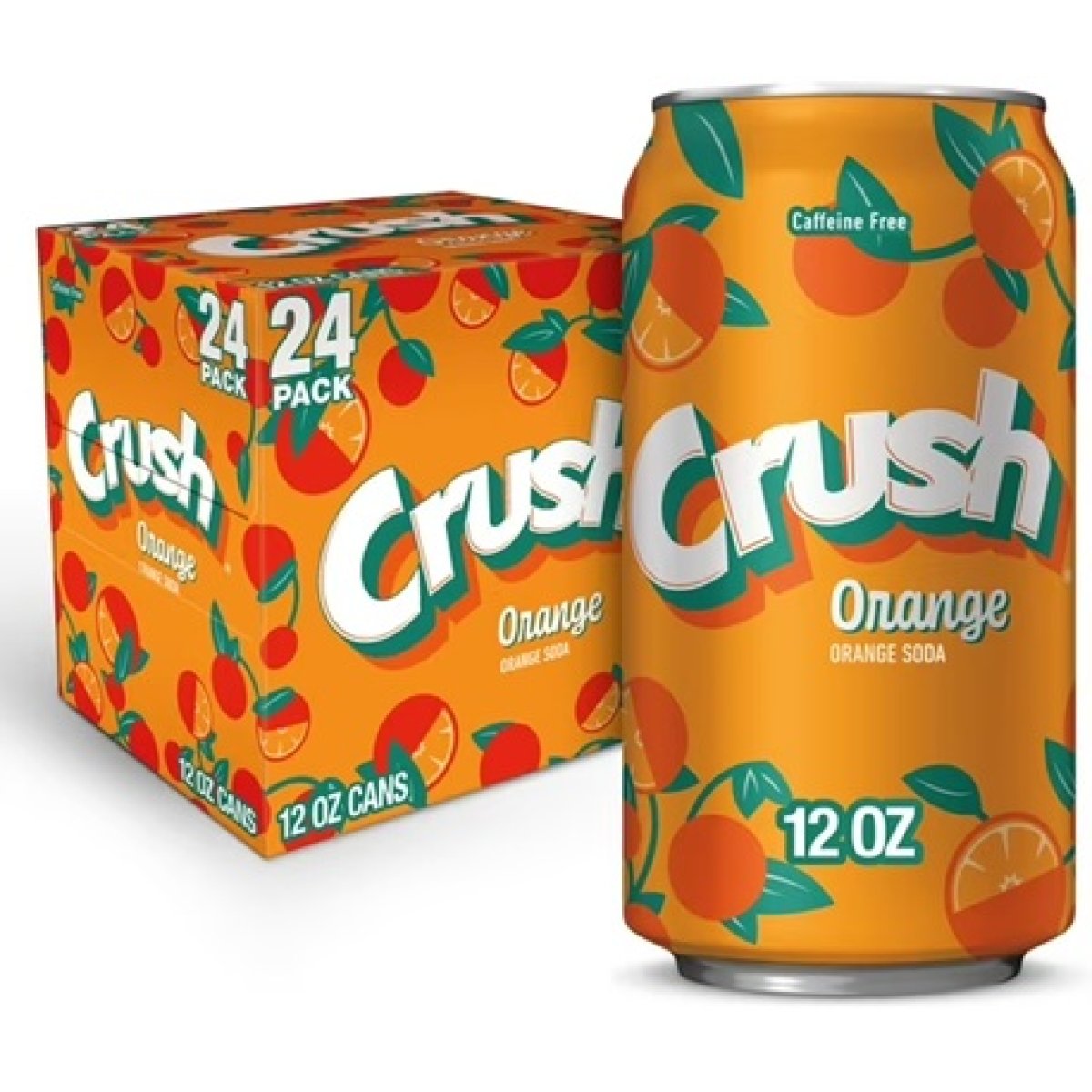 Crush Caffeine-Free Orange Soda, 12 fl oz, 24-Can Pack