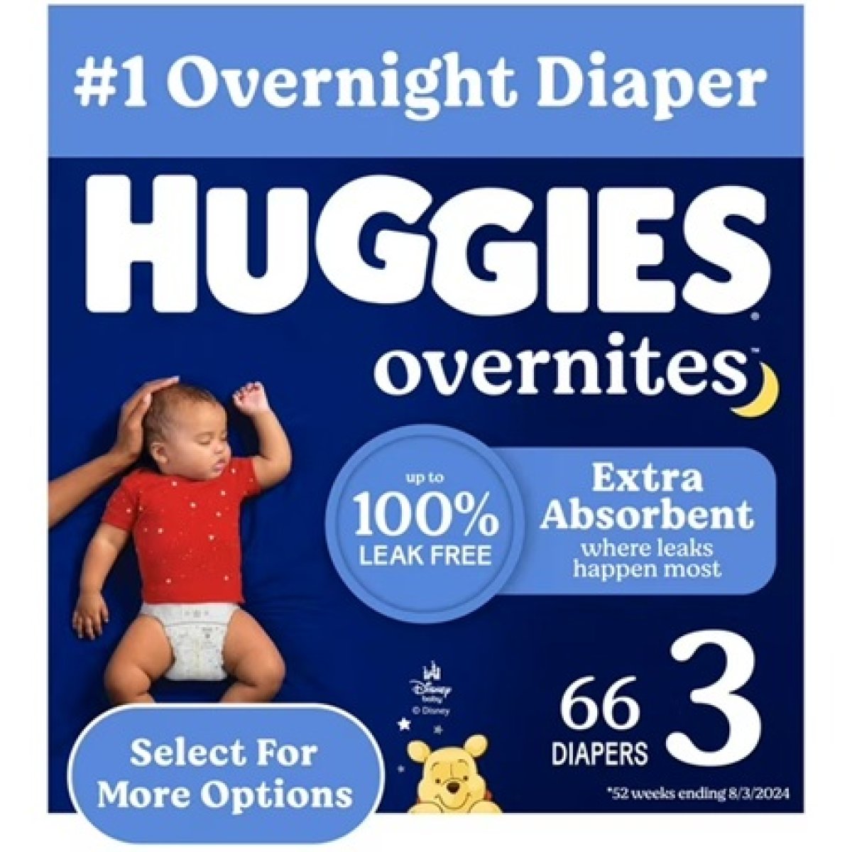 Huggies Overnites Nighttime Diapers for Babies Size 3 (16-28 lbs), 66 Selected Units (See More)