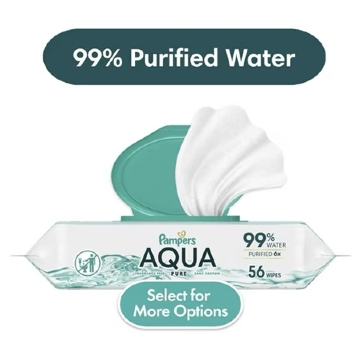 Pampers Aqua Pure Unscented Baby Wipes, Pack of 1, 56 Wipes Total (Select to See More Options)