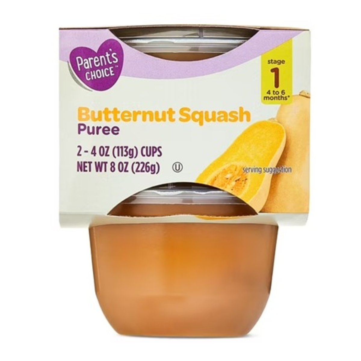 Parent's Choice Stage 1 Baby Food, Pumpkin Puree, 4 oz Cups (2 Pack)