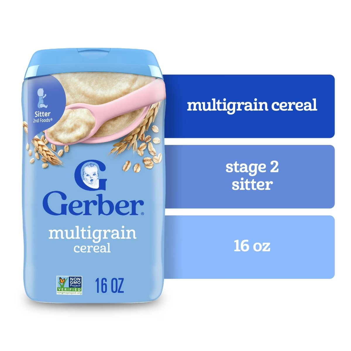Gerber Stage 2 Baby Food, Multigrain Cereal, Whole Grains, Baby Cereal 16 oz