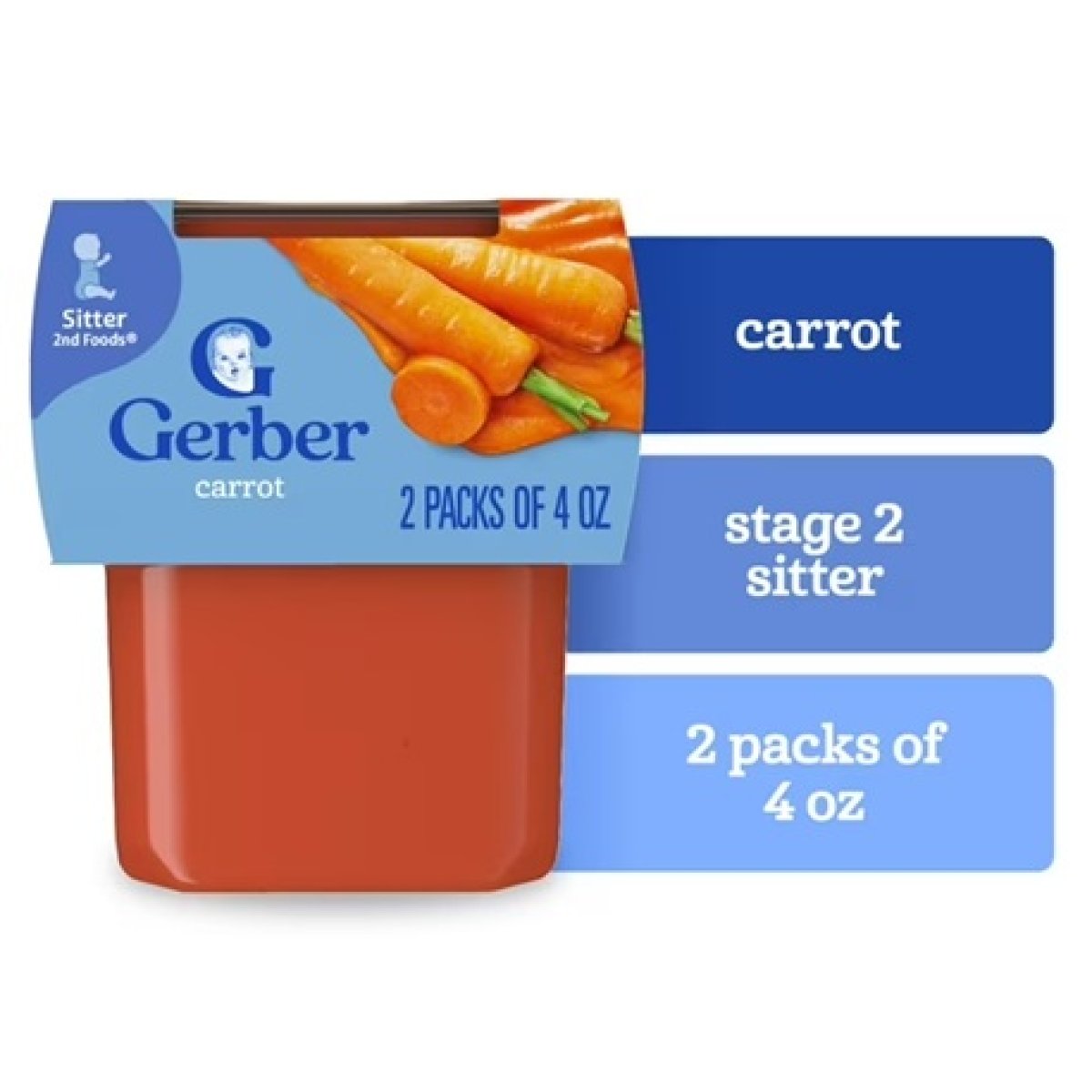 Gerber Stage 2 Baby Food, Carrot Puree Pots, Baby Puree, 2-Pack 8 oz