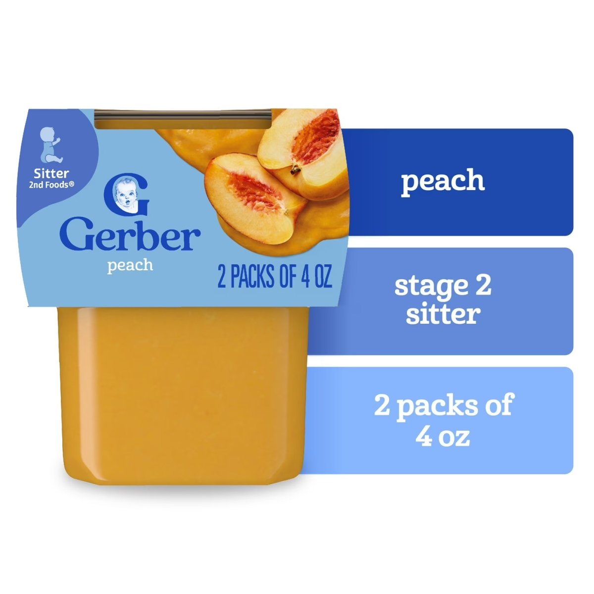 Gerber Stage 2 Baby Food, Peach Puree Tubs, Baby Puree, 2PK 8 oz