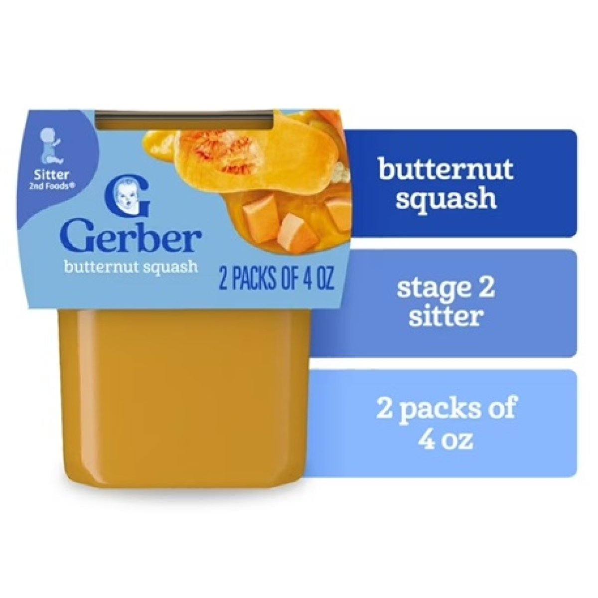 Gerber Stage 2 Baby Food, Butternut Squash Puree Tubs, Baby Puree 2PK 8 oz