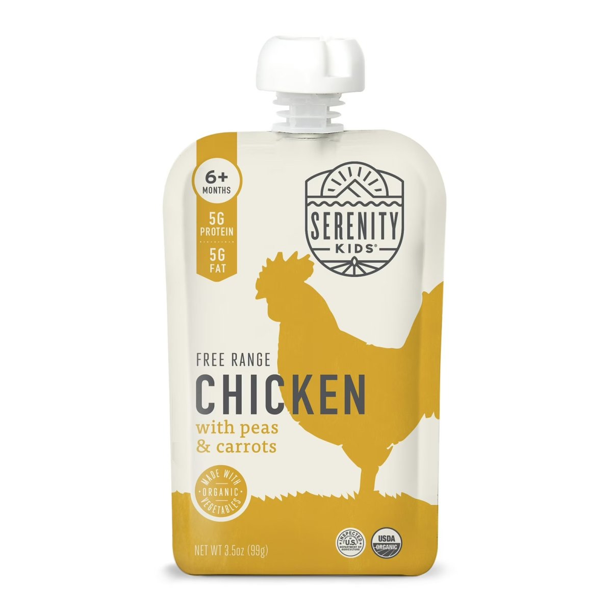 Serenity Kids Free Range Chicken Stage 2 Baby Food Organic Peas & Carrots, 3.5oz Pouch