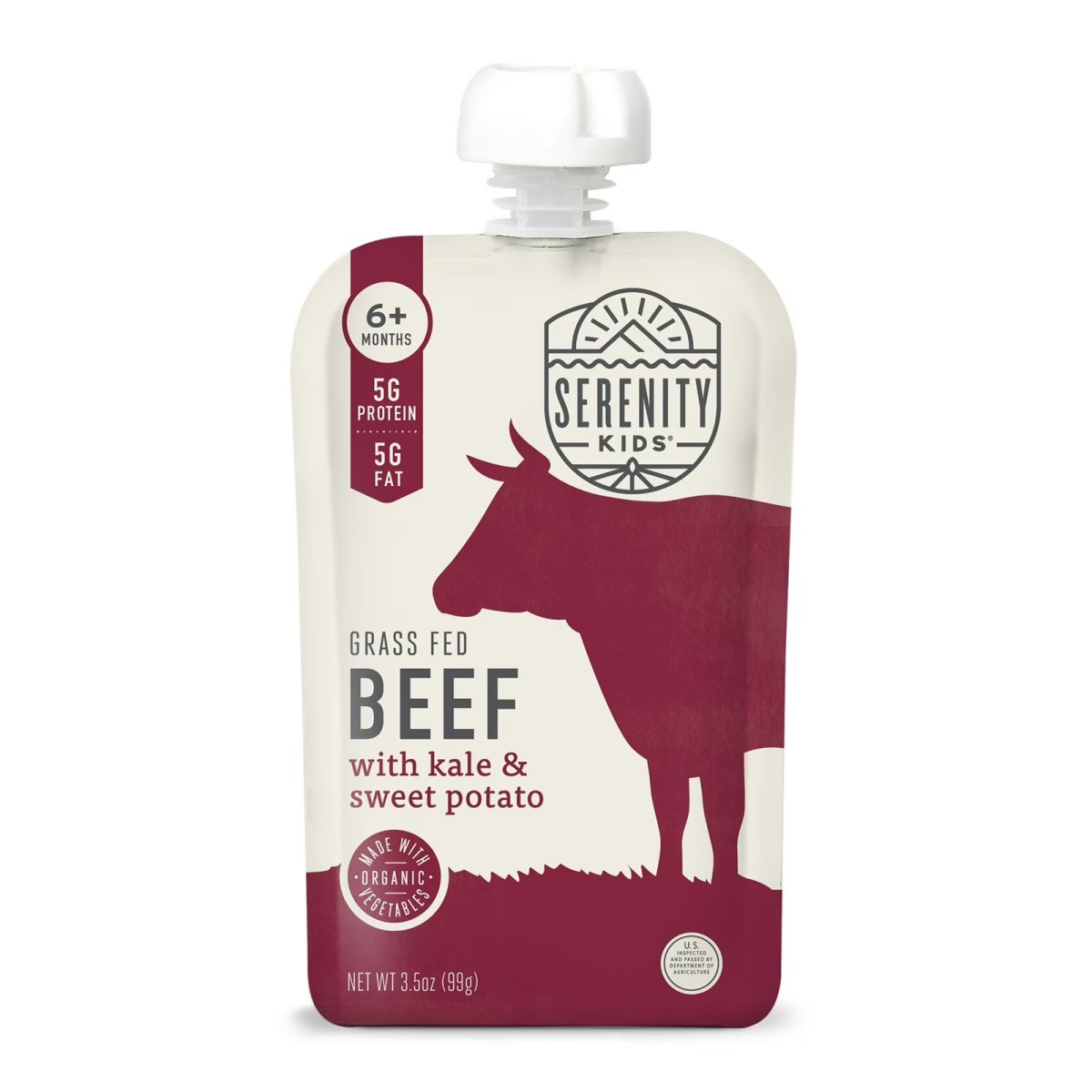 Serenity Kids Grass Fed Beef Stage 2 Baby Food Organic Kale & Sweet Potato 3.5oz Pouch