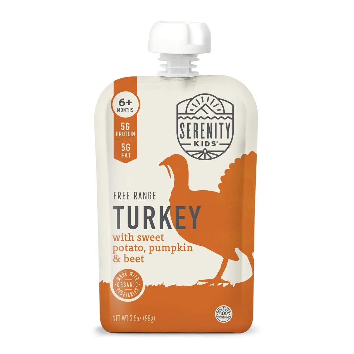 Serenity Kids Free Range Turkey Stage 2 Baby Food Organic Sweet Potato Pumpkin & Beet, 3.5oz Pouch
