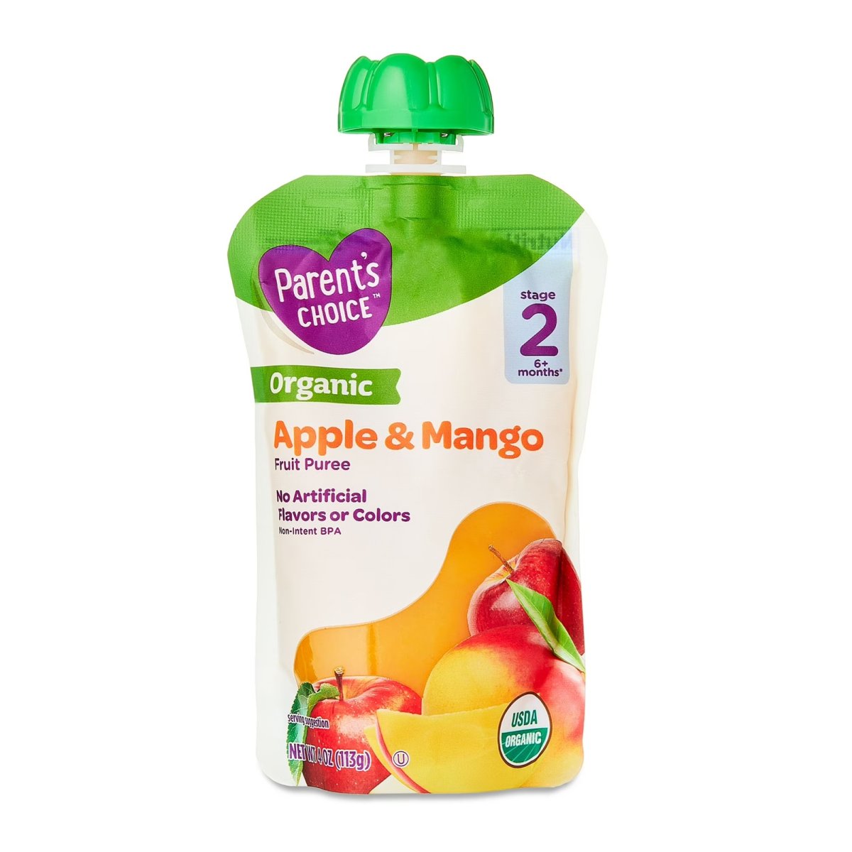 Parent's Choice Organic Stage 2 Baby Food, Apple and Mango Puree, 4 oz Pouch