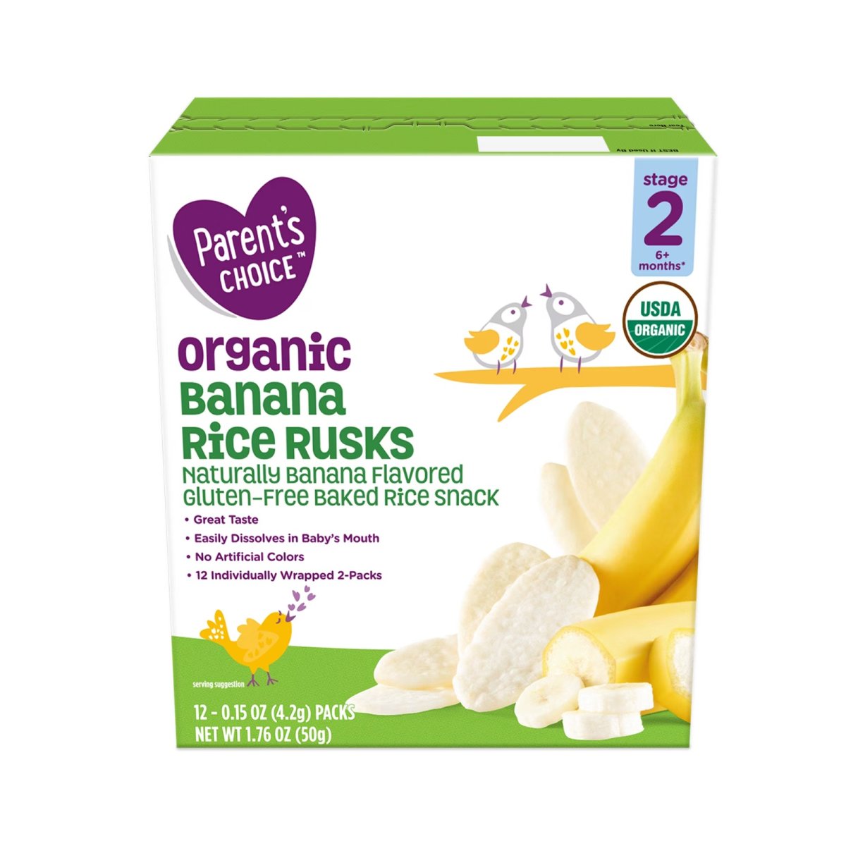 Parent's Choice 2nd Stage Banana Baked Rice Snack Rice Rusks 6+ Months, 1.76 oz