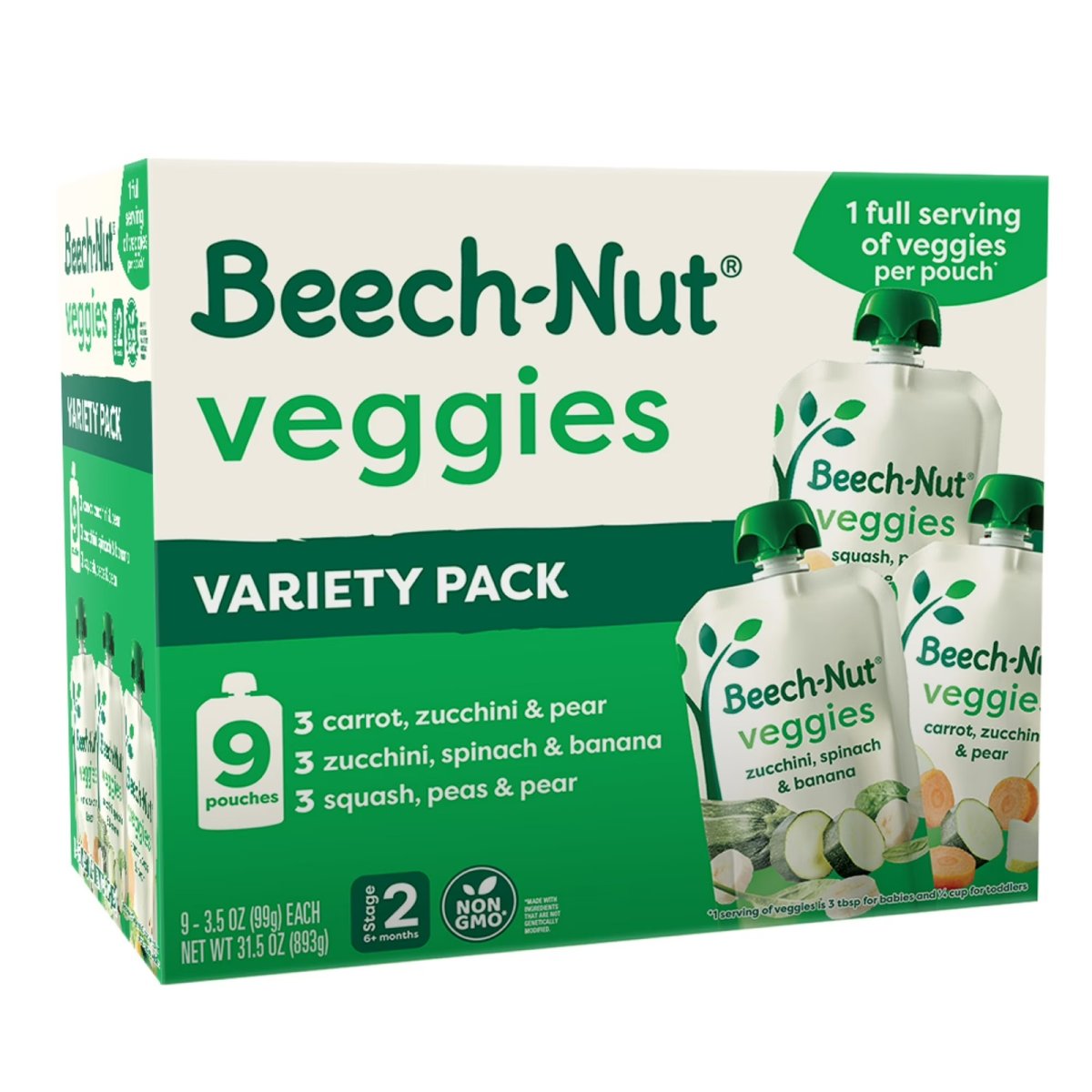 Beech-Nut Veggies Stage 2 Baby Food Variety Pack, 3.5 oz Pouch (9 Pack)