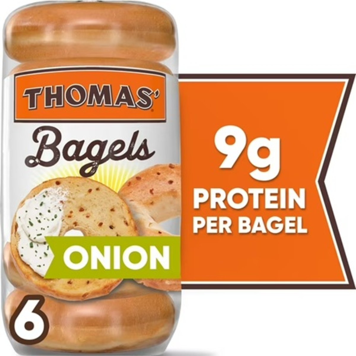 Thomas Onion Bagels, 6 Count, 9g Protein, Kosher Bagels, 20oz Bag