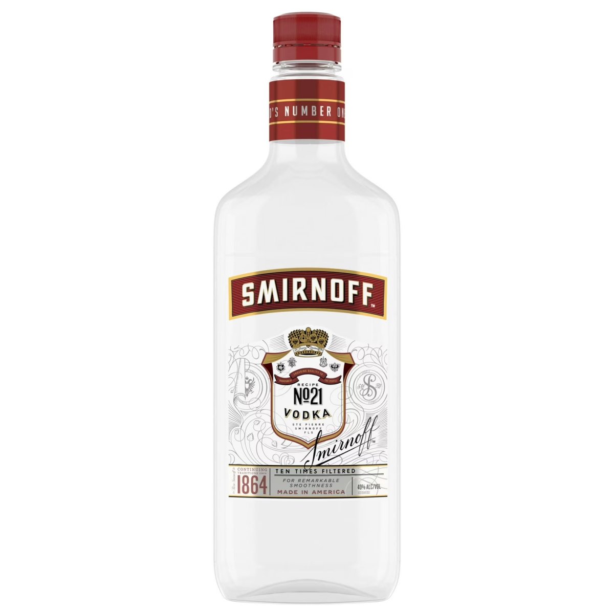 Smirnoff No. 80 Proof Vodka. 750 mL Pet Bottle, 40% ABV