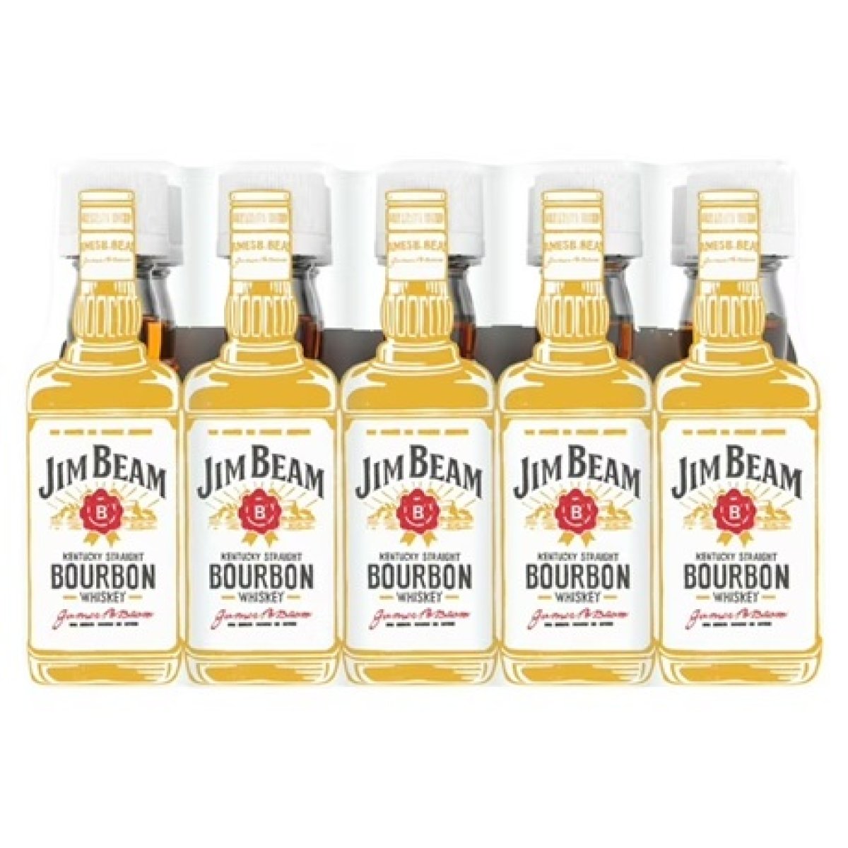 Jim Beam Bourbon Straight White Label 10-Pack of 50ml Pet Bottles, 40% ABV