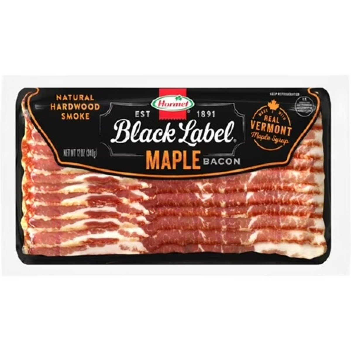 HORMEL BLACK LABEL Gluten-Free Maple Bacon, Refrigerated, 12 oz Plastic Package