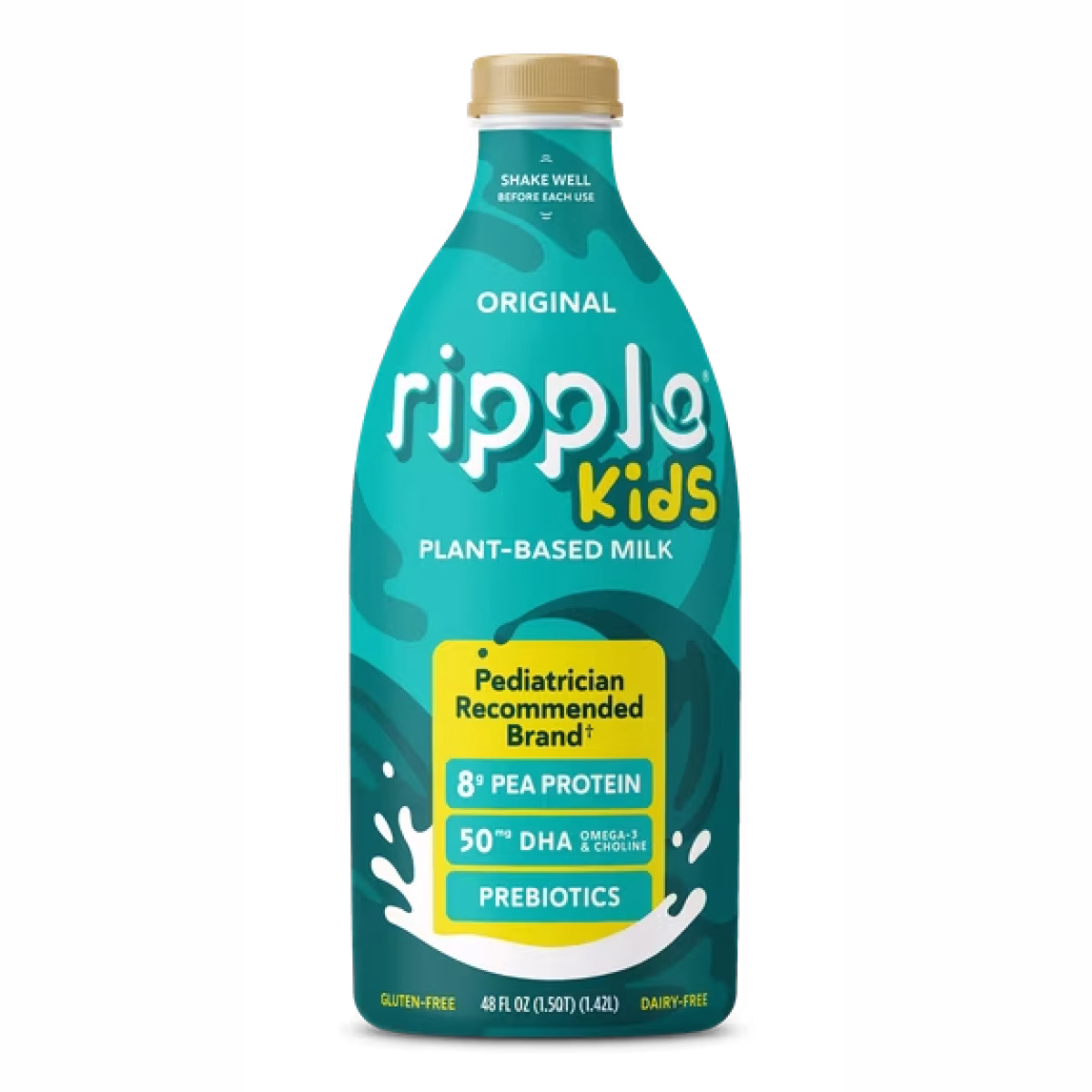 Ripple Kids Original Dairy Free Plant-Based Milk, 48 fl oz Refrigerated Bottle, Pediatrician-Approved, DHA & Prebiotic Fiber