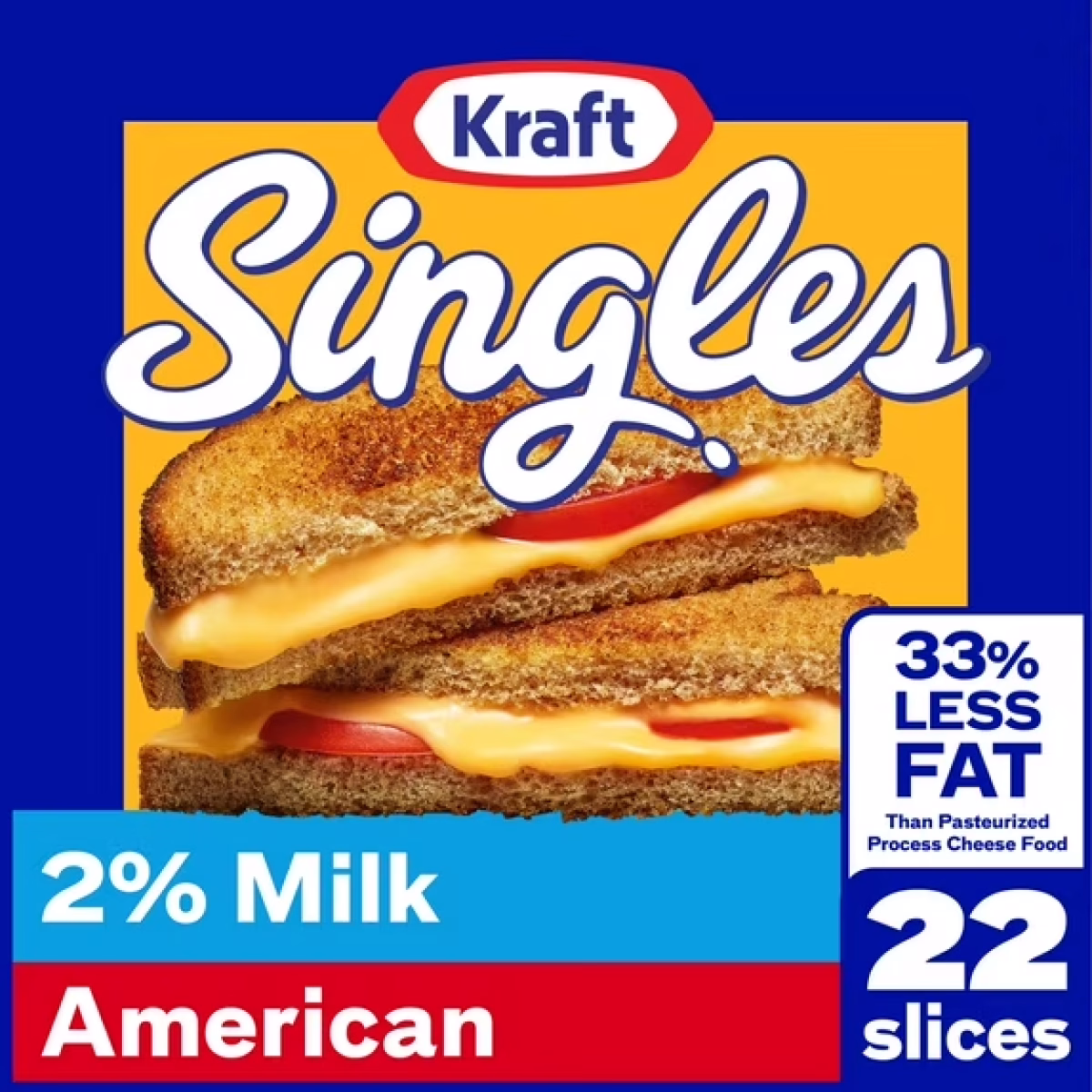 Kraft Singles 2% Pasteurized Prepared Cheese Product American Slices, 22 ct Pack