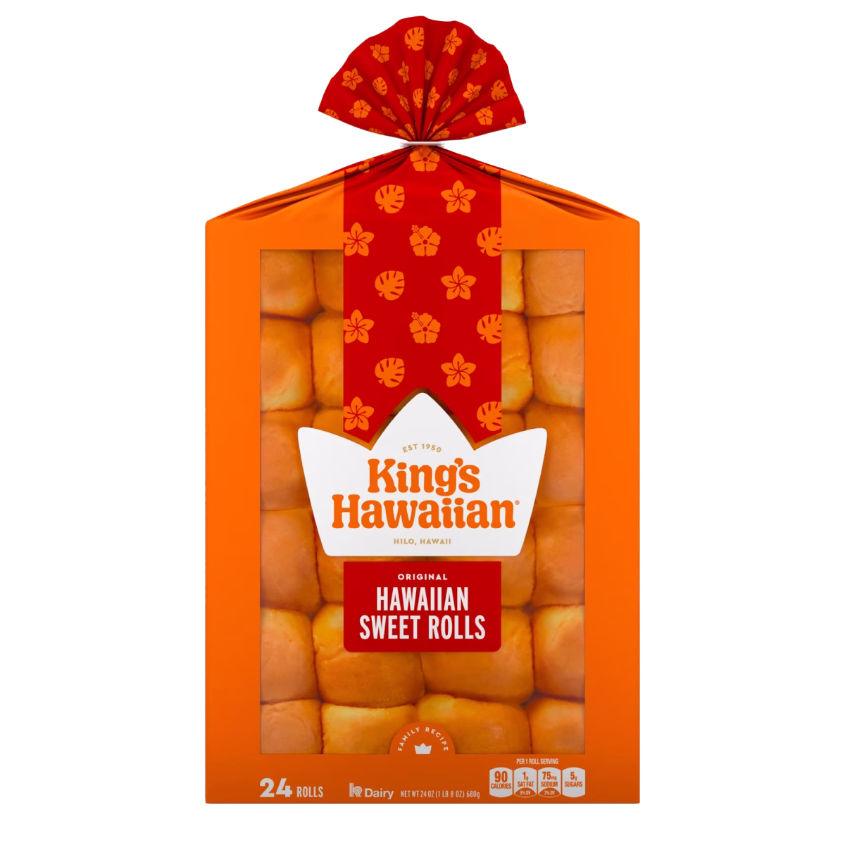 King's Hawaiian Original Hawaiian Sweet Dinner Rolls 24 Count, 24 oz, Shelf-Stable