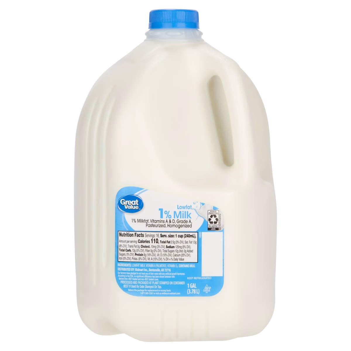 Great Value 1% Low-Fat Milk, 1 Gallon Jug