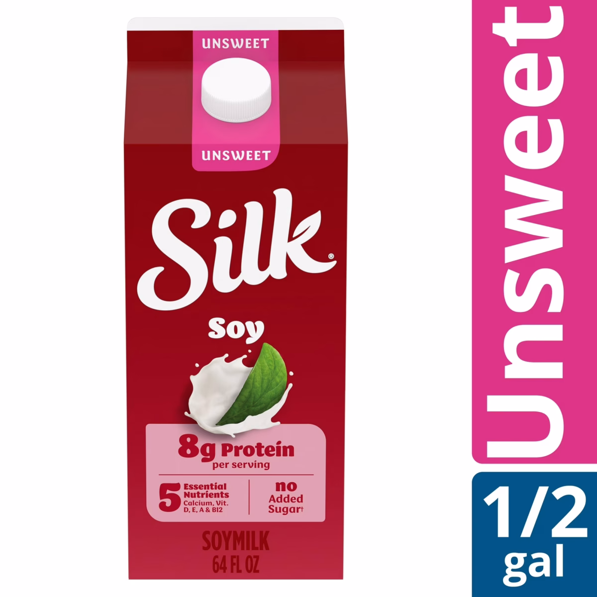 Silk Dairy Free, Gluten Free Unsweet Soy Milk, Plant Based Milk Half Gallon, 64 fl oz