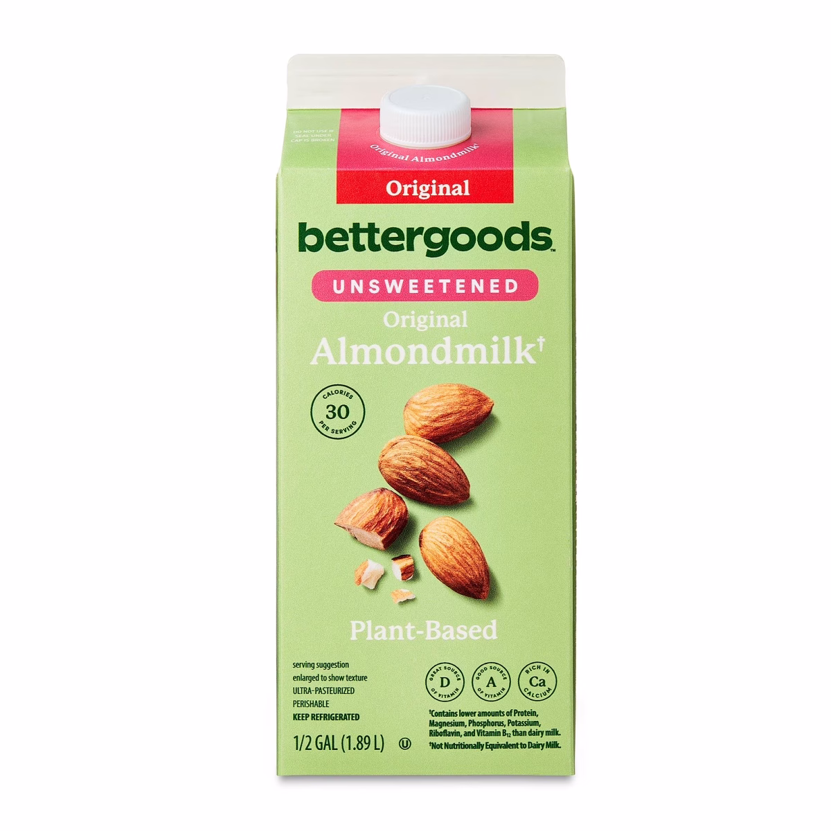 bettergoods Plant-Based Unsweetened Original Almond Milk, Half Gallon