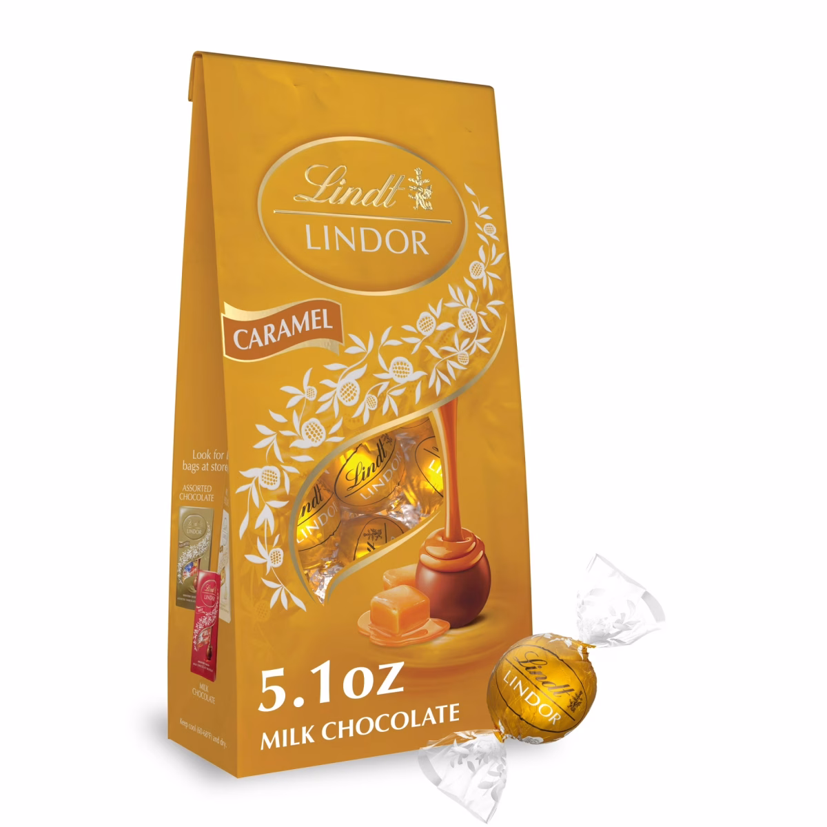Lindt Lindor Caramel Chocolate Candy Bag, Milk Chocolate Truffles 5.1 oz