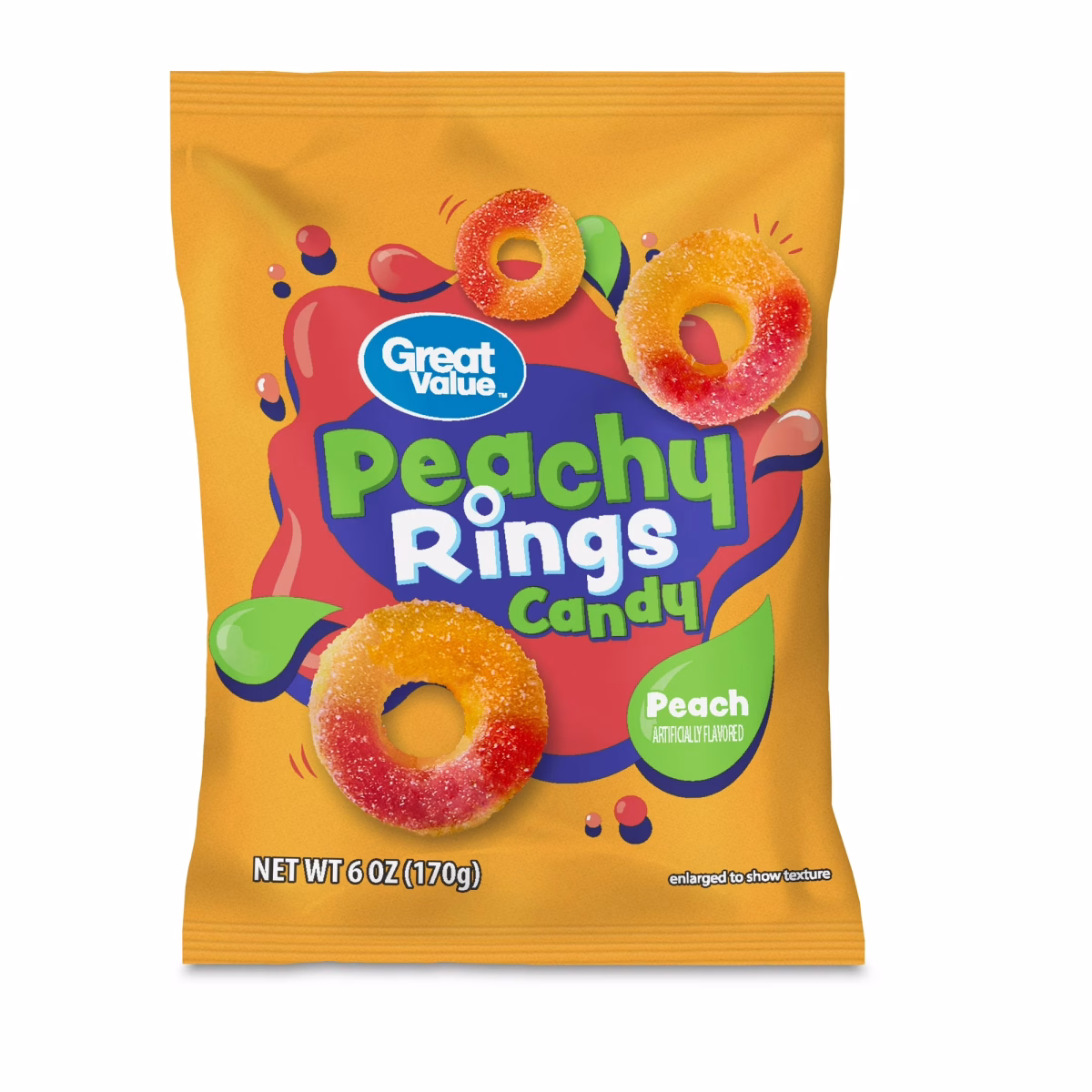 Great Value Peach Rings Chewy Candy, 6 oz