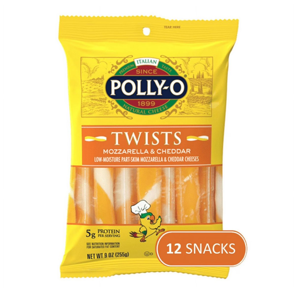 Polly-O Twists Mozzarella and Cheddar String Cheese Sticks, Cheese Snacks, 12 Units