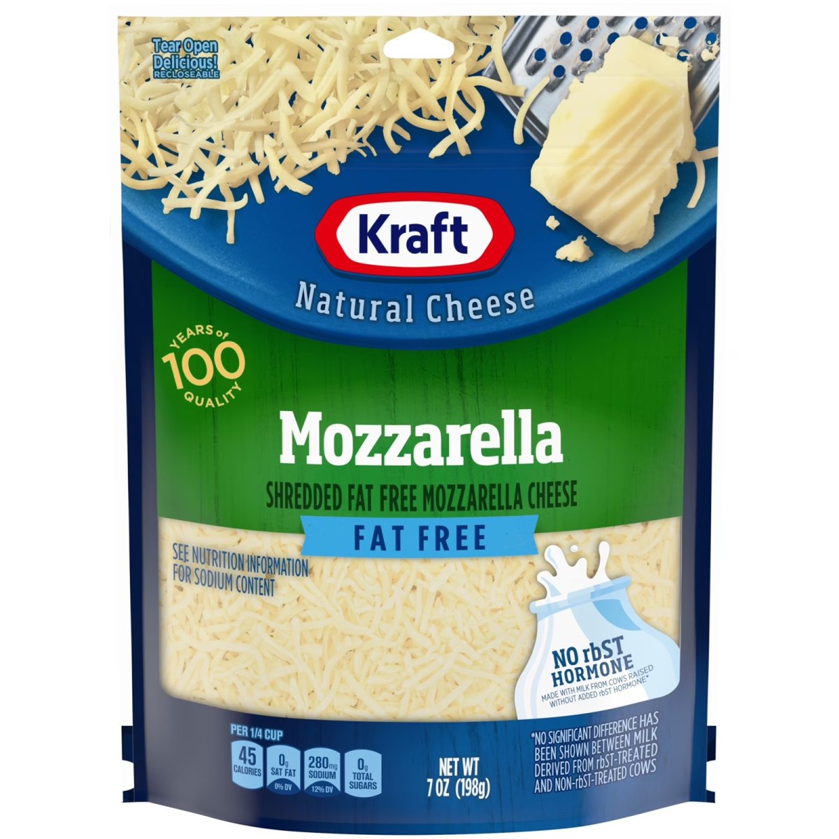 Kraft Natural Shredded Fat-Free Mozzarella Cheese 7oz Bag
