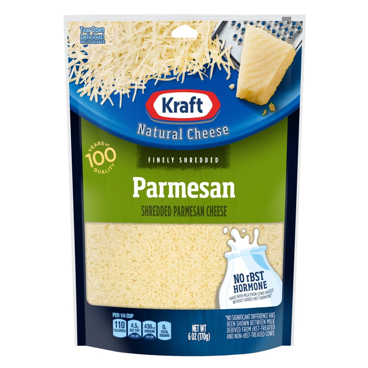 Kraft Finely Grated Natural Parmesan Cheese, 6 oz Bag