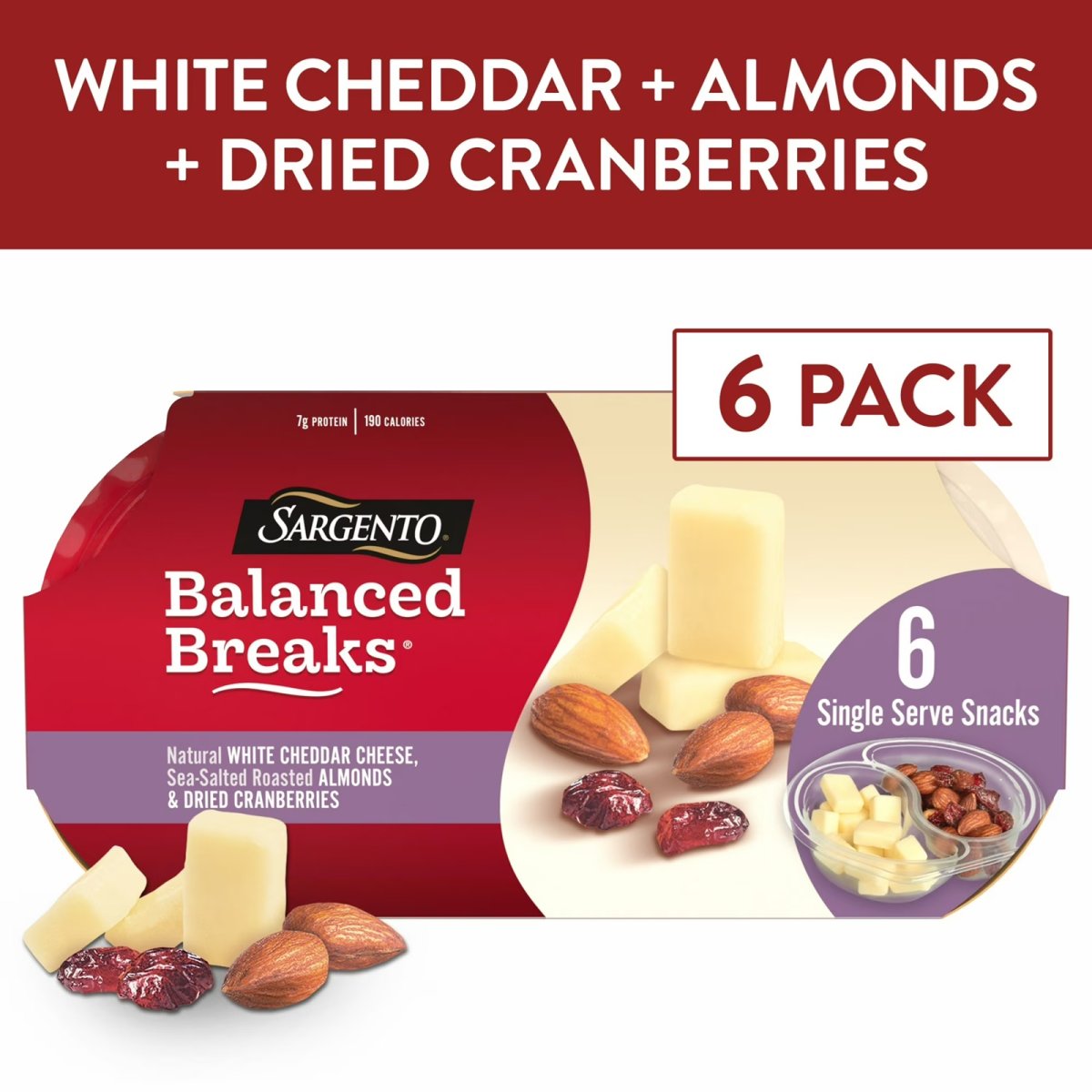 Sargento® Balanced Breaks® White Cheddar Cheese, Toasted Almonds, Dried Cranberries